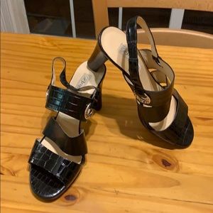 Black high heeled sandals